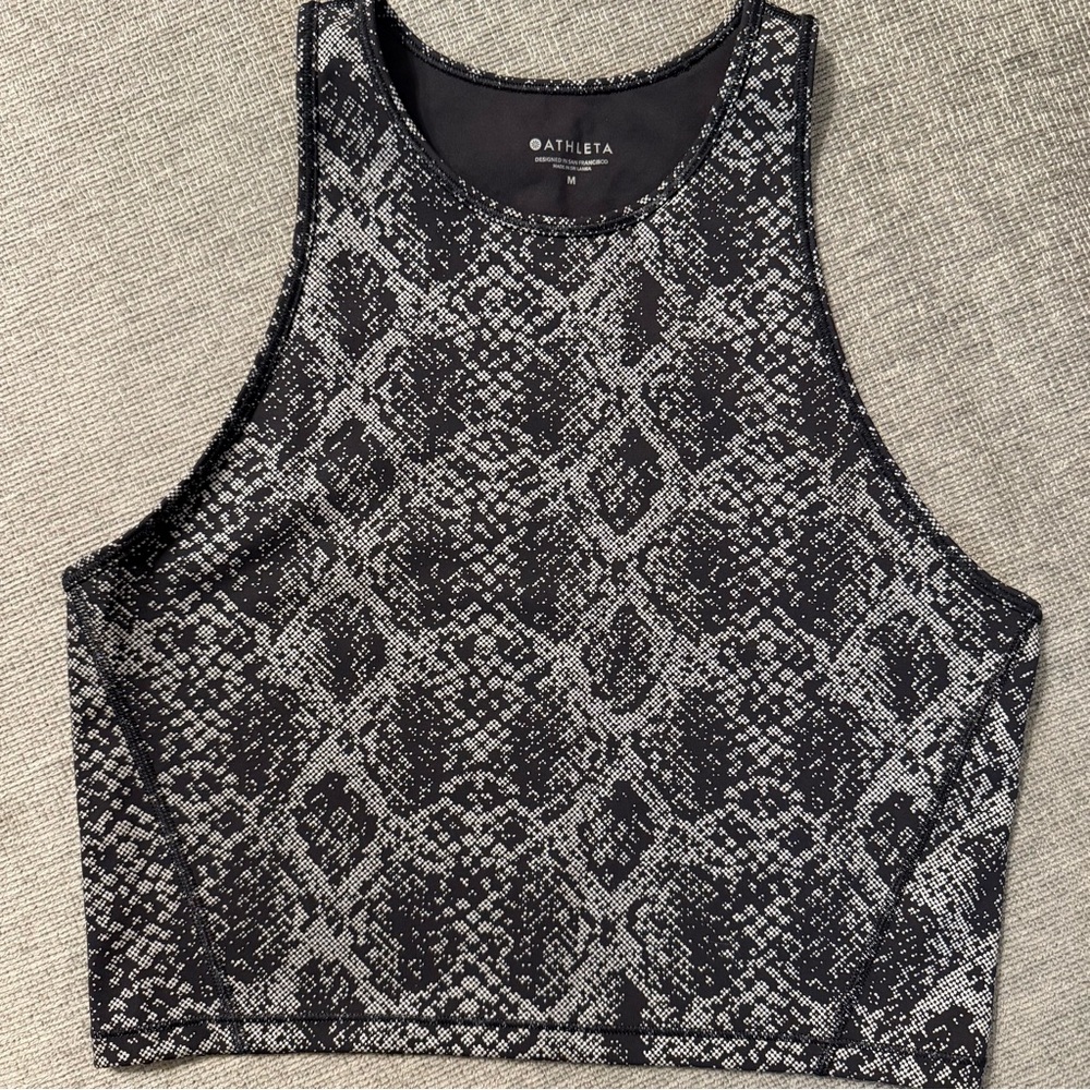 Athleta Viper Midi Tank Top Black Snake Print Reflective Size Medium Python - Picture 2 of 5